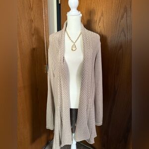 EUC Notations Cardigan Sweater Open Beige Cable Knit Cotton size xl